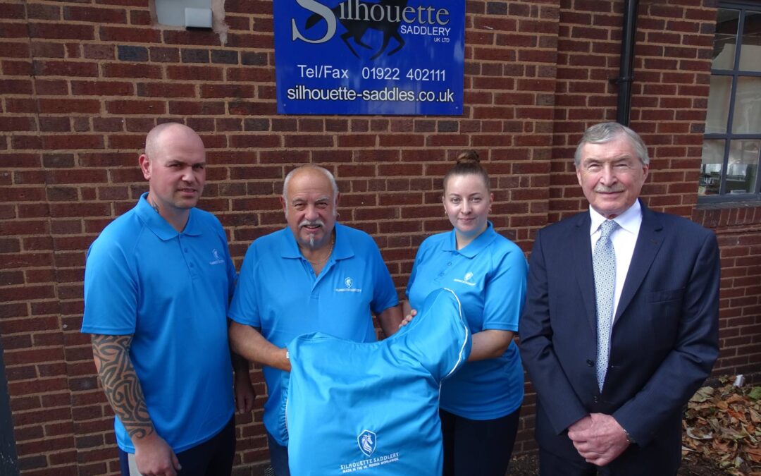 From left Ben Poole, Michael Poole and Amber Ellis of Silhouette Saddlery, with Cllr John Murray of Walsall Business Support